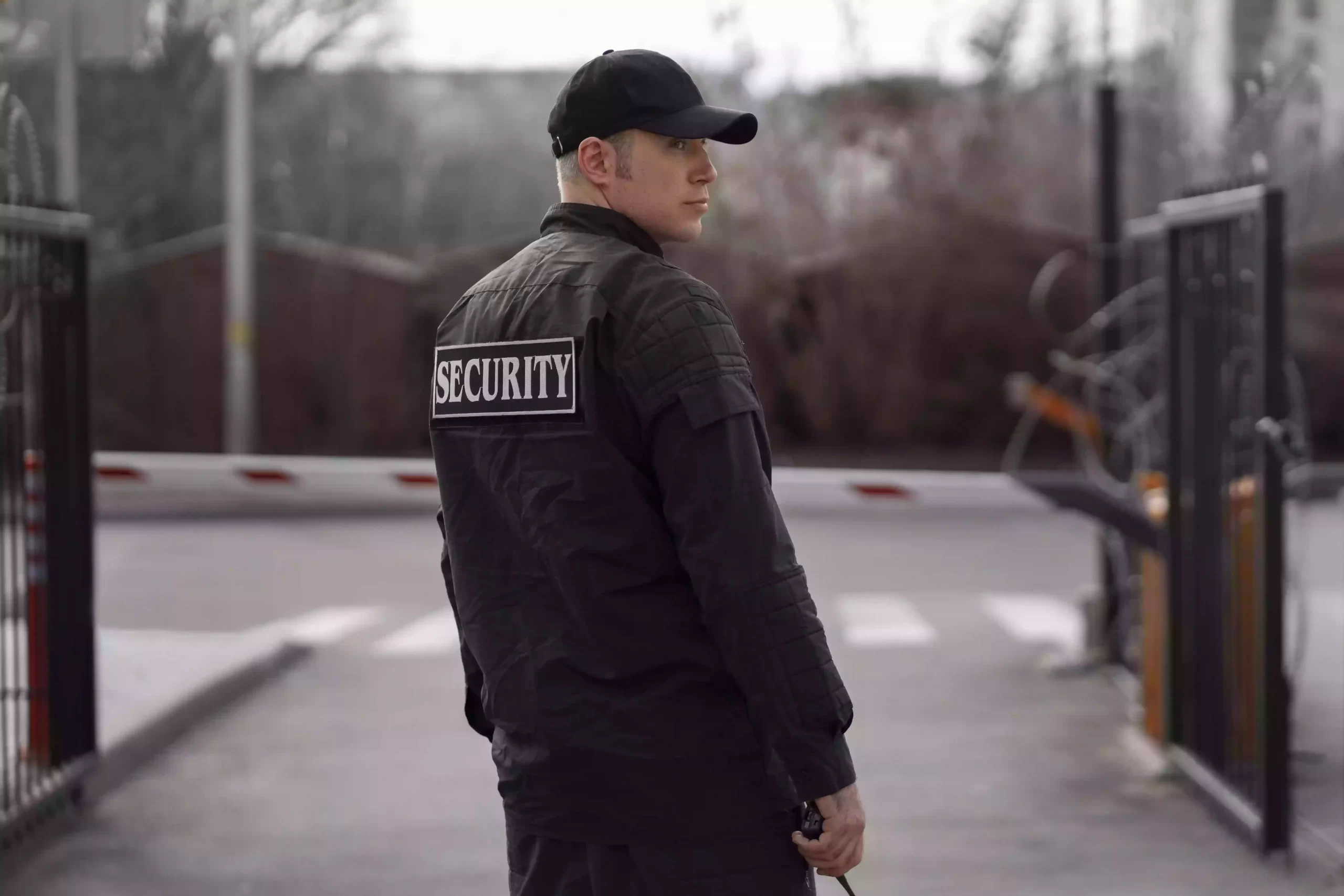 Security guard monitoring a high-end residential property