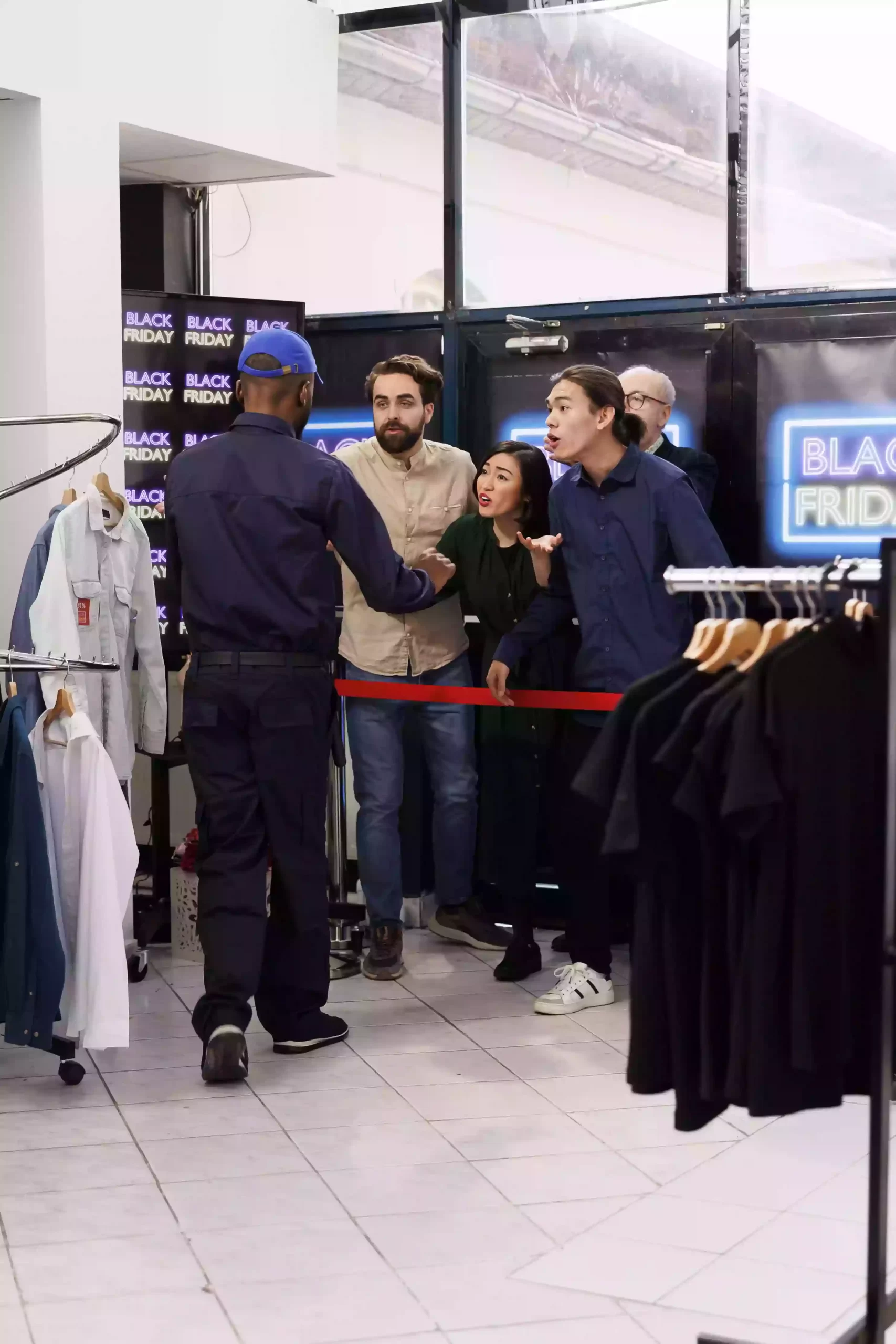 Shoppers in a secure retail center during peak hours